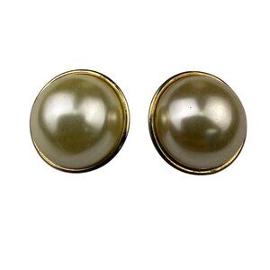 Les Bernard Womens Gold Tone Faux Pearl Clip-On Earrings Round Vintage Jewelry